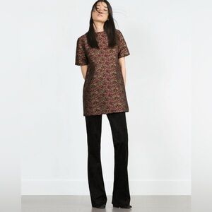 ZARA Jacquard Short Sleeve Oversized Tunic Shift Dress